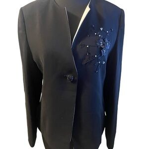 Arma Cool ‎ Black fitted blazer Floral Appliqué Beaded Jacket Blazer Women's M